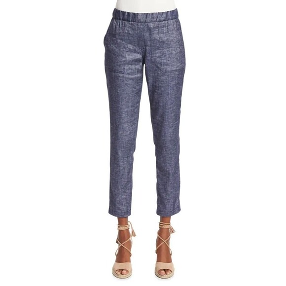 Theory Women Northsound Tierra Washed Denim Pants Size S Cropped Linen Blend - Picture 1 of 10